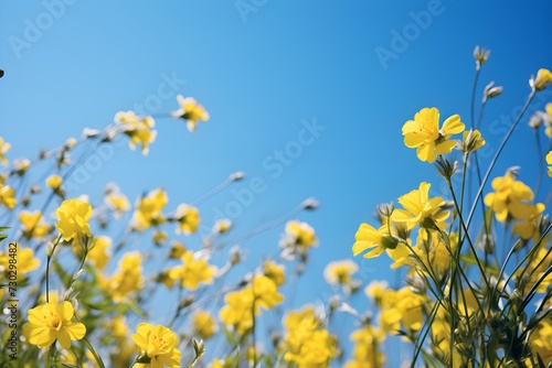 Yellow flowers under a clear blue sky full of warm spring energy © 일 박