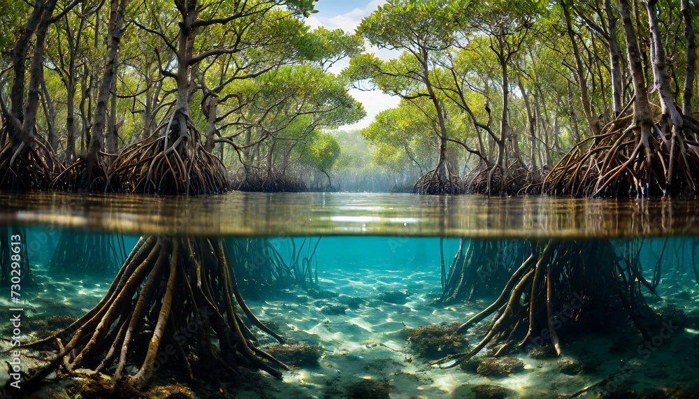 Mangrove Forest Submerged Underwater, Showcasing Nature's Tranquility