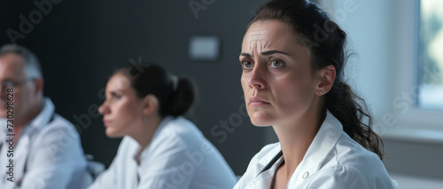 A medical professional appears deep in thought, her concern and determination reflecting in her furrowed brow
