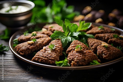 Savory Arabic kibbeh meal. Cooking food. Generate Ai photo