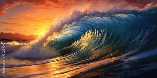 Ocean wave falling down at sunset © Creative Canvas