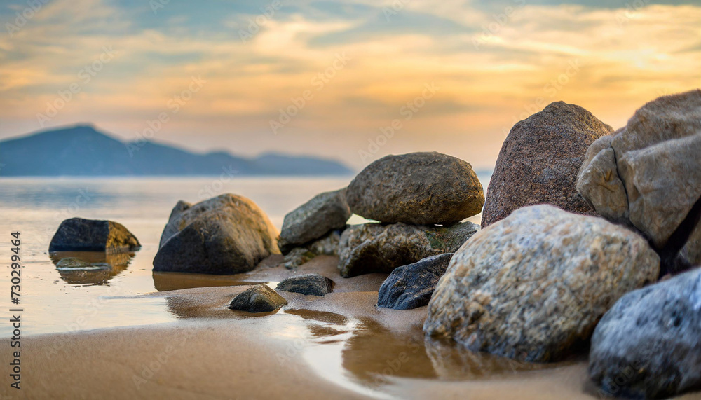 rocks on sandy beach symbolize nature's diverse beauty rocks on sandy beach symbolize nature's diverse beauty