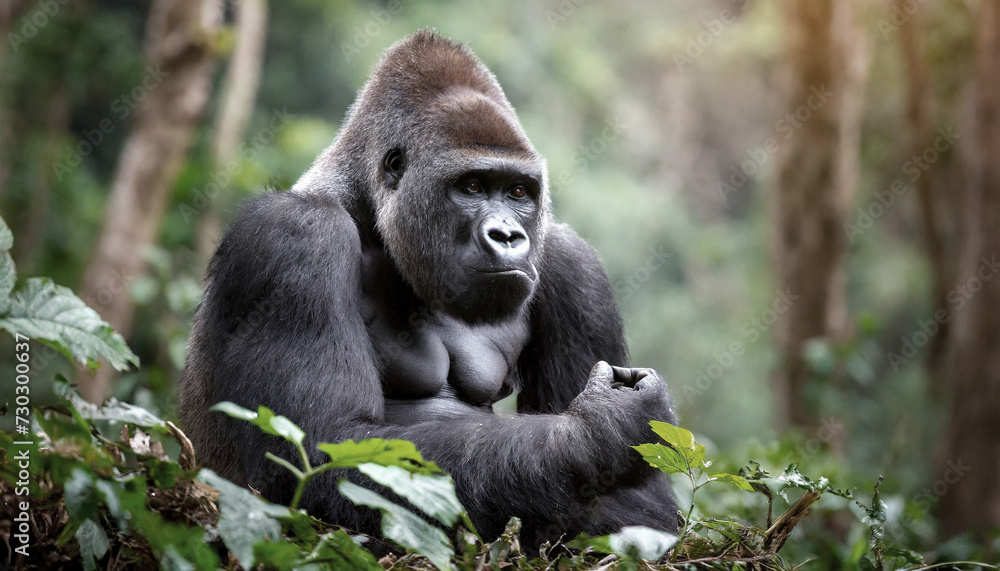 A giant gorilla sitting in a rainforest, beautiful monkey animal A giant gorilla sitting in a rainforest, beautiful monkey animal