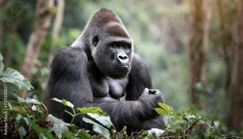 A giant gorilla sitting in a rainforest, beautiful monkey animal
