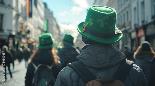 a group of people wearing green hats