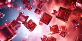 Red 3D glass cubes floating in Space background