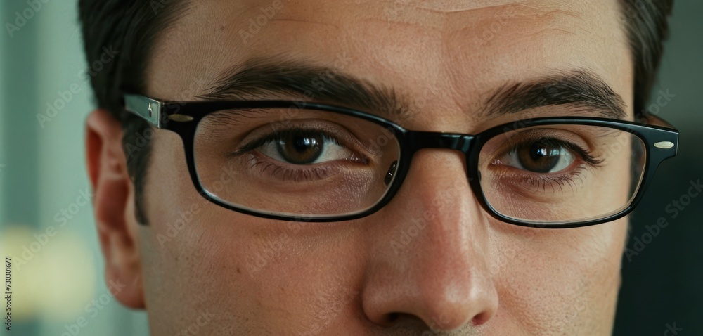 a close up of a man wearing glasses with a tie around his neck and looking at the camera with a serious look on his face. a close up of a man wearing glasses with a tie around his neck and looking at the camera with a serious look on his face.