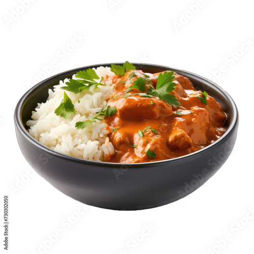 Chicken Tikka Masala With Rice. Delicious Curry Dish. Isolated on a Transparent Background. Cutout PNG.