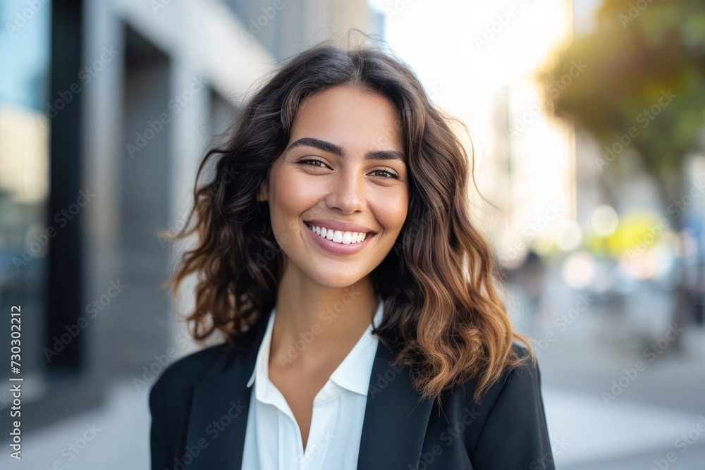 portrait of a smiling cheerful businesswoman, business woman standing outside the office portrait of a smiling cheerful businesswoman, business woman standing outside the office