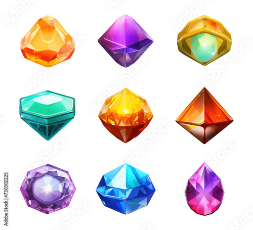 Gem icon set. Cartoon vector illustration