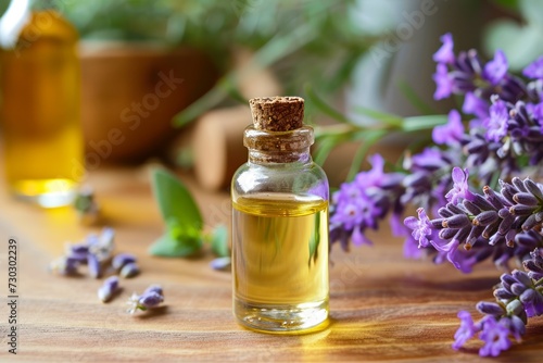 bottle of essential lavender herbal oil  lavender aromatherapy