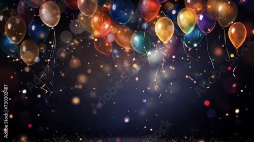 Party Background with lights, confetti, balloons and serpentine 