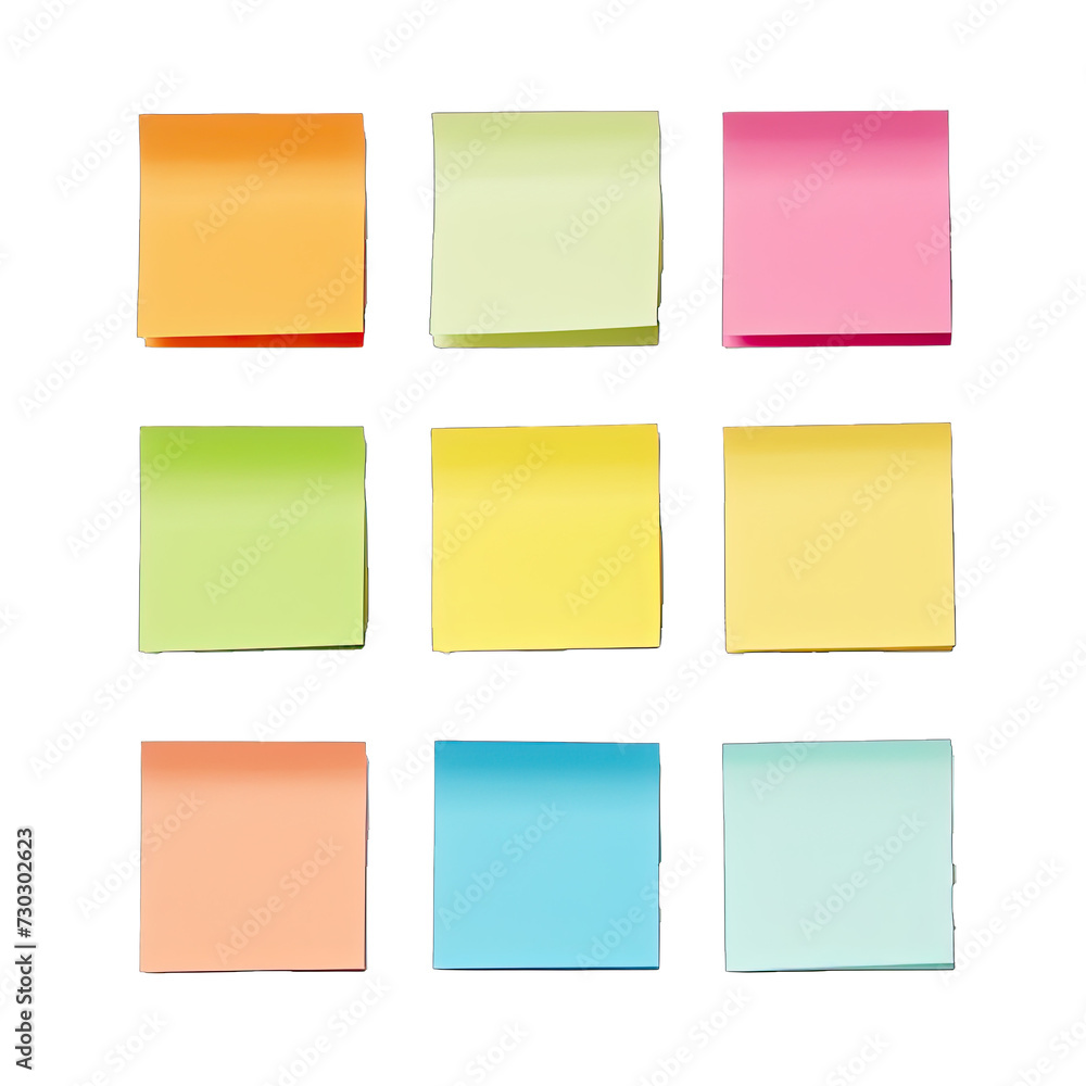 Colorful Sticky Notes Set. Versatile Note Papers for Organization. Isolated on a Transparent Background. Cutout PNG.