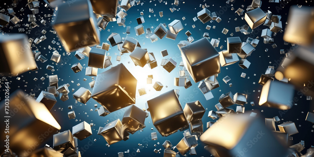 Metallic 3D Cubes floating in Space background Metallic 3D Cubes floating in Space background