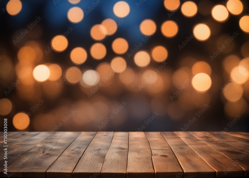 Wooden Table Illuminated by Evening Street Blurred Bokeh: Cozy Urban Ambiance