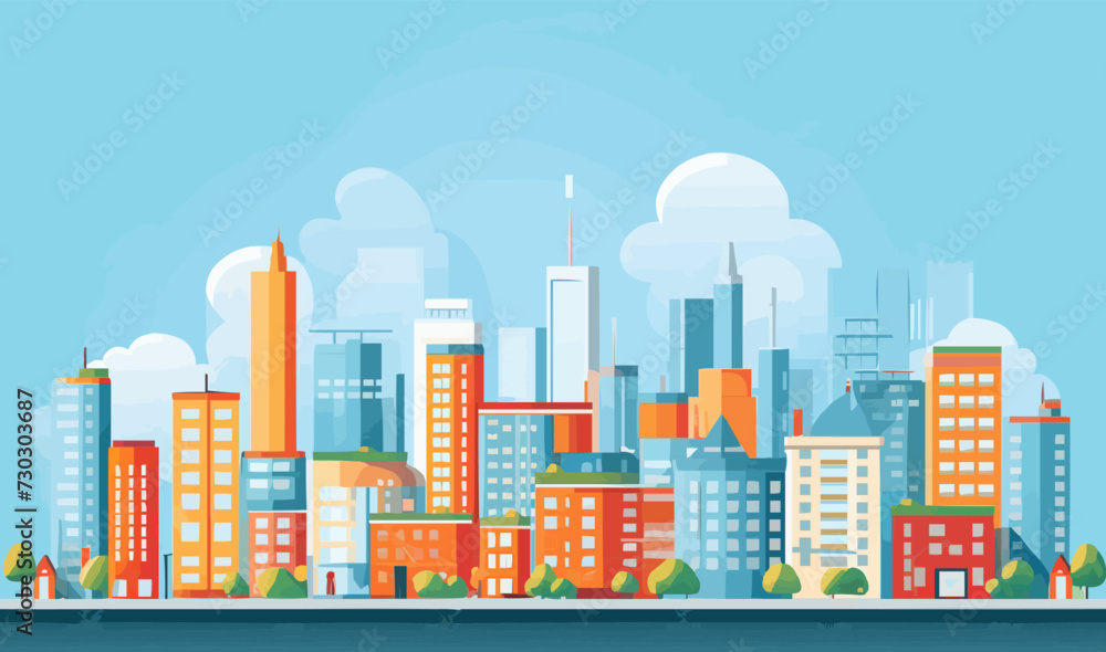 Flat Design Cityscape Bright and Simplistic Urban Vie isolated vector style illustration