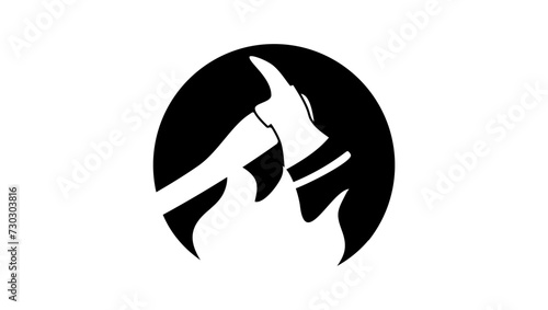 firefighter emblem, fire and Fire Axe, black isolated silhouette