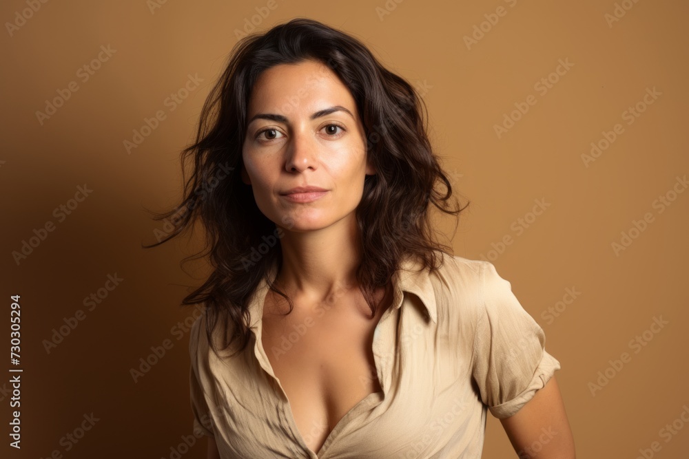 Portrait of a beautiful young woman in a shirt on a brown background Portrait of a beautiful young woman in a shirt on a brown background