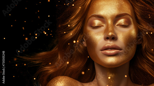 Portrait of a woman with Golden Makeup. Elegant and Luxurious © Onigiri