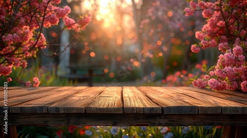 a wooden table with blurry background