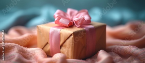 a pink bow on a brown gift box © progressman