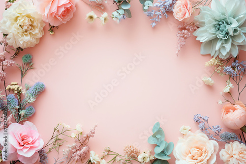 rectangular floral frame on pink background