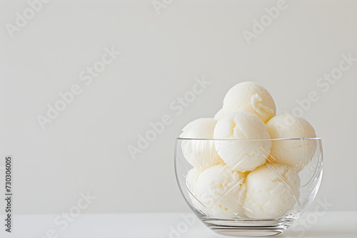 fresh balls of ice cream in a glass bowl. isolated background, copy space. minimalistic. tasty sweet icecream photo