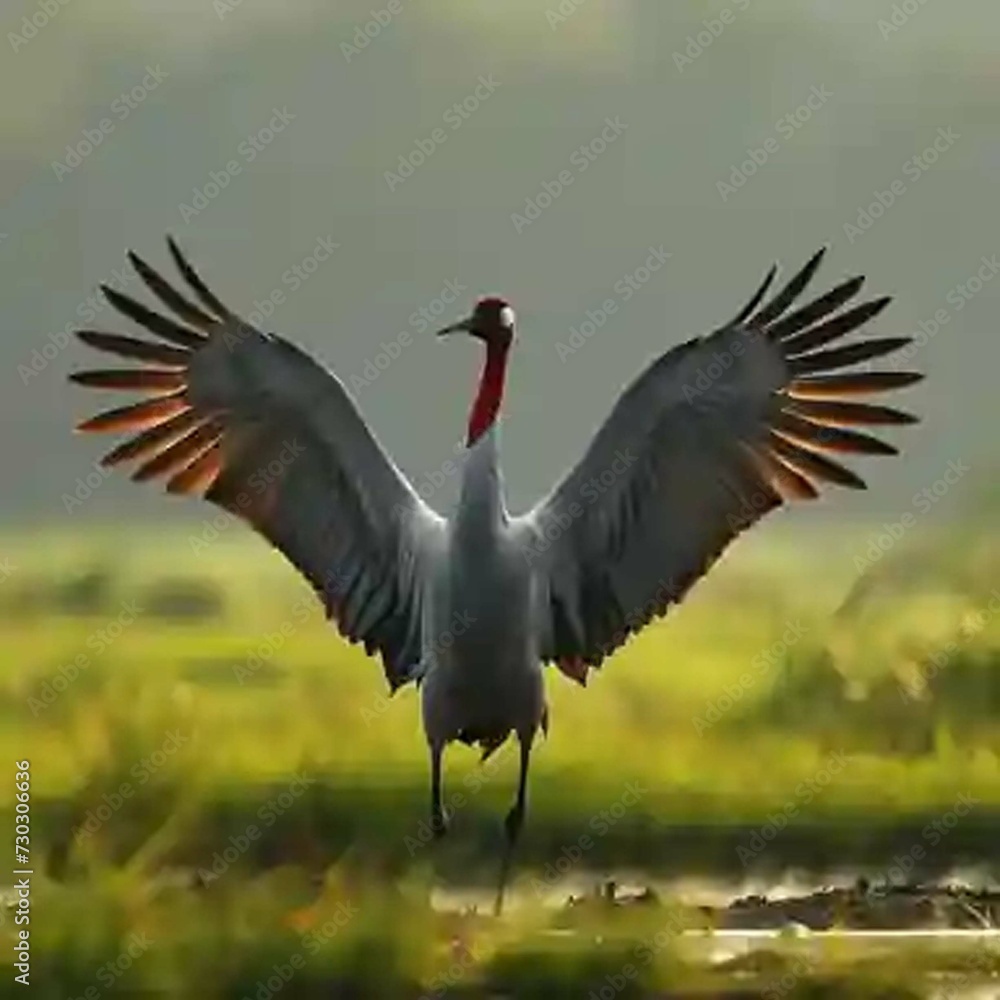 Fototapeta premium red crowned crane in flight