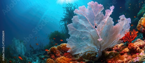 Sea Fan on a reef in Broward County, Florida, in close-up. photo