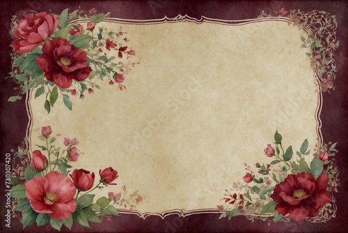 vintage watercolour frame with red wildflowers on aged paper with space for text  ideas for invitation cards and greetings
