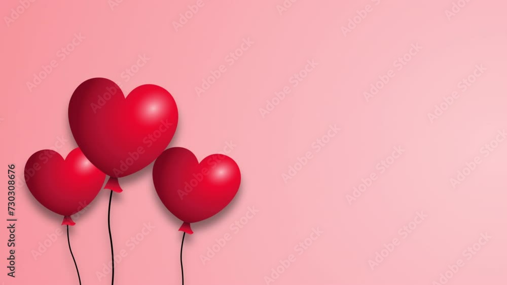Animated Red heart shaped 3D balloons hanging in air on pink color background. Valentines day and love concept card design. Valentine's Day and love symbol 3D heart balloon. Animated Red heart shaped 3D balloons hanging in air on pink color background. Valentines day and love concept card design. Valentine's Day and love symbol 3D heart balloon.