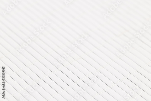 White abstract background made of stitched wooden strips forming a tablecloth