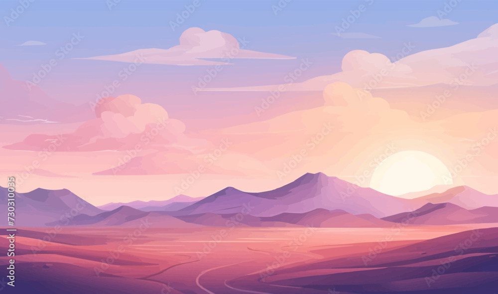sunrise desert vector flat minimalistic isolated illustration
