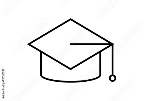 Icono negro de sombrero de graduado en fondo blanco.