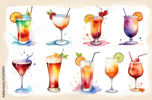 set of cocktails isolated on white