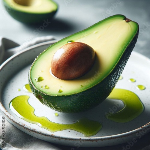 avocado on a plate with oil