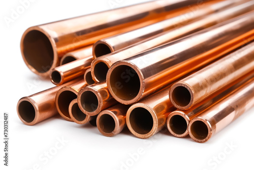 Copper hollow pipes isolated on a white background