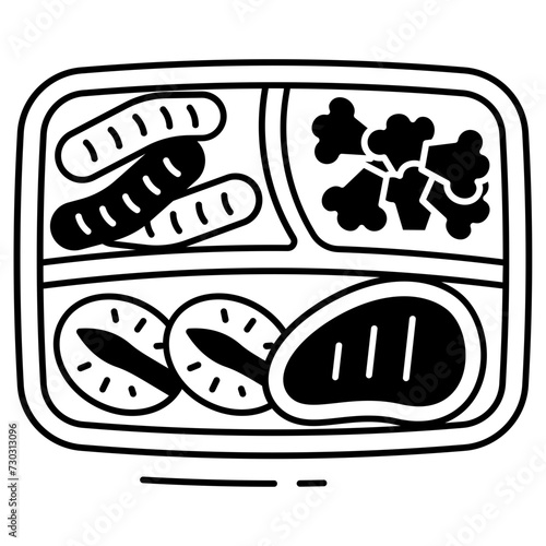 grilled beef lunch glyph and line vector illustration