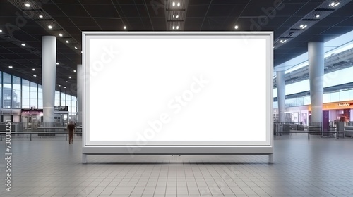 mockup billboard posters in the airport,Empty advertising billboard at aerodrome, public shopping center mall or business center high big advertisement board space as empty blank white mockup signboar photo