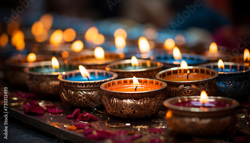 Glowing candle illuminates dark night, symbolizing love and spirituality generated by AI