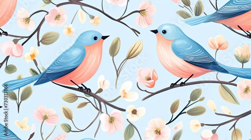 cute bluebirds pastel pattern background