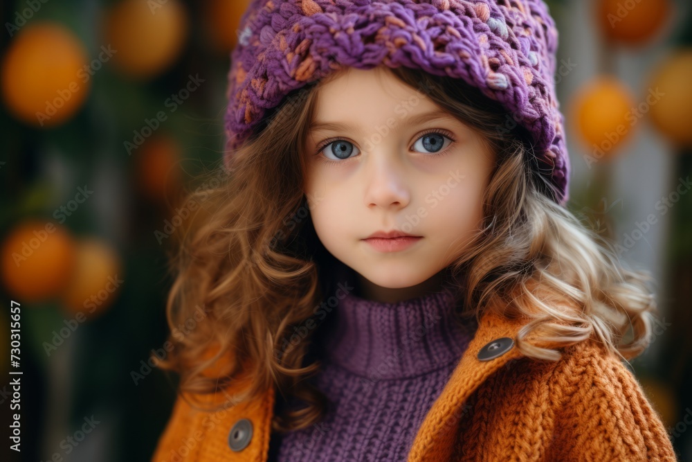 portrait of a beautiful little girl in a knitted hat and coat portrait of a beautiful little girl in a knitted hat and coat