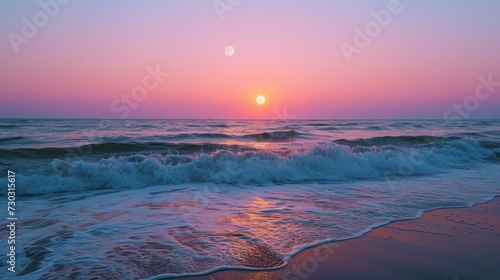 The sea's gentle lullaby accompanies the moon's rise, creating an enchanting ...