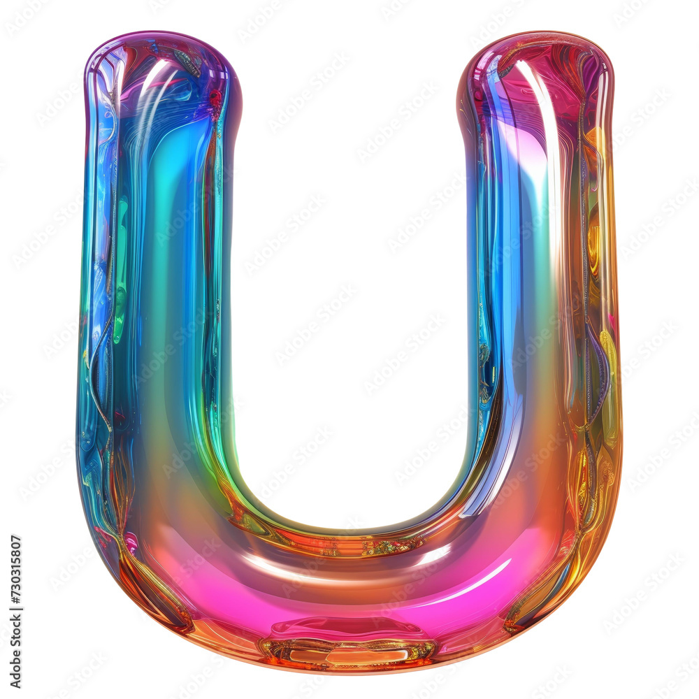 3D Colored Plastic Letter U Isolated on Transparent or White Background, PNG 3D Colored Plastic Letter U Isolated on Transparent or White Background, PNG