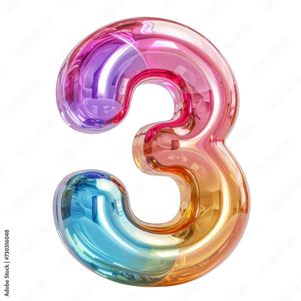 Colored Plastic Number 3 in 3D Isolated on Transparent or White Background, PNG Colored Plastic Number 3 in 3D Isolated on Transparent or White Background, PNG