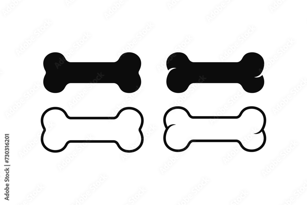 Bone for pet dog. Bone outline and silhouette icon. Canine food Icon Design Symbol Template Flat Style Vector Bone for pet dog. Bone outline and silhouette icon. Canine food Icon Design Symbol Template Flat Style Vector