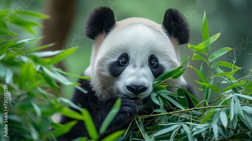 A panda feasts on bamboo leaves  showcasing its voracious appetite
