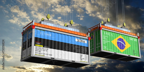 Shipping containers with flags of Estonia and Brazil - 3D illustration