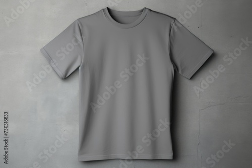 Gray t shirt is seen against a gray wall