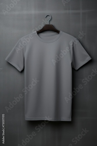 Gray t shirt is seen against a gray wall